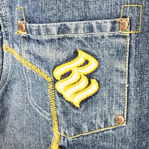 Rocawear RocDenimCorp Vintage 90s Denim Jacket w/ Yellow & White Embroidery SZ M - Picture 5 of 13